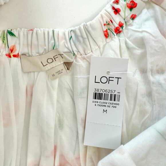 Loft Poplin Smocked Maxi Dress Whisper White Floral M NWT - Picture 8 of 10